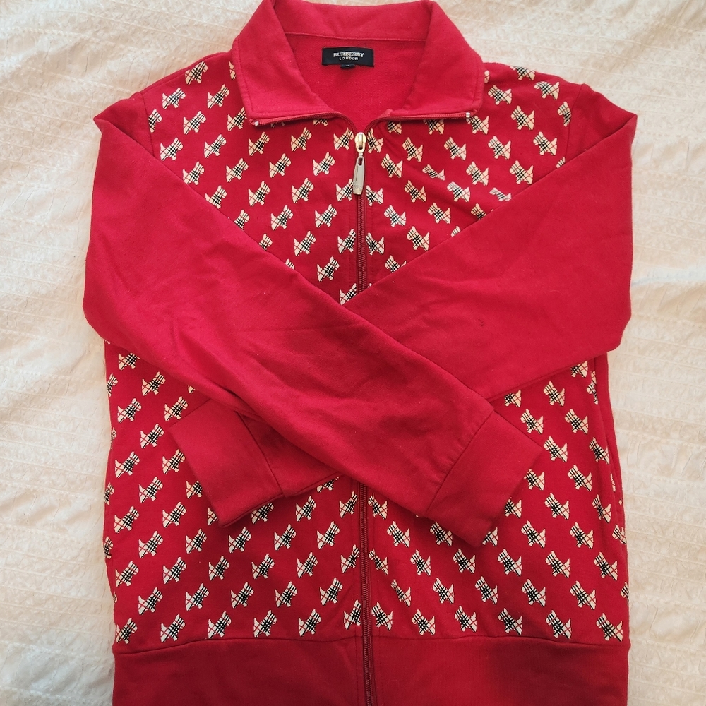 Vintage Red Burberry London Zip up Sweater